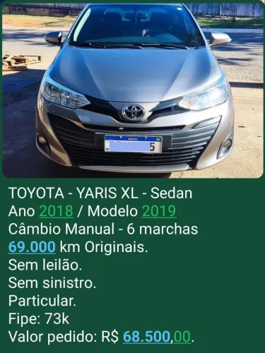 Toyota Yaris XL Sedan 1.5 Flex 16V 4P Mec. 2019