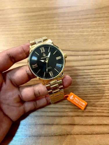 Relógio Masculino Pallyjane M46 Dourado com Mostrador Preto À Prova d?Água