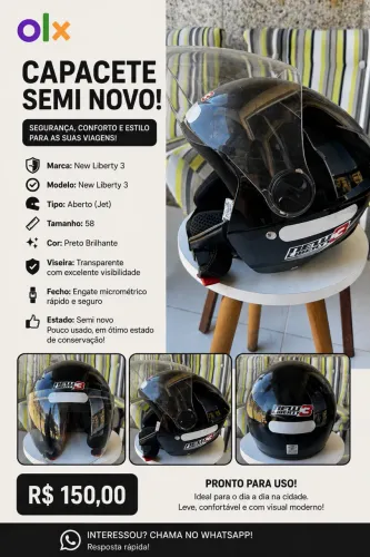 Capacete New Liberty 3 Semi Novo - Tamanho 58