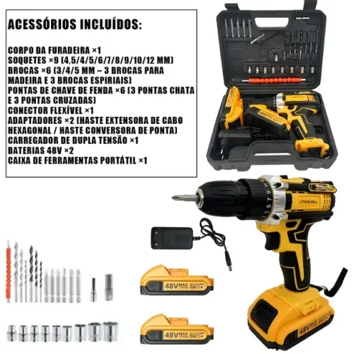 Parafusadeira, Furadeira Elétrica 2 Baterias + Maleta + Acessórios Completo. (NUNCA US