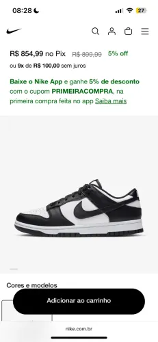 tenis nike dunk preto panda