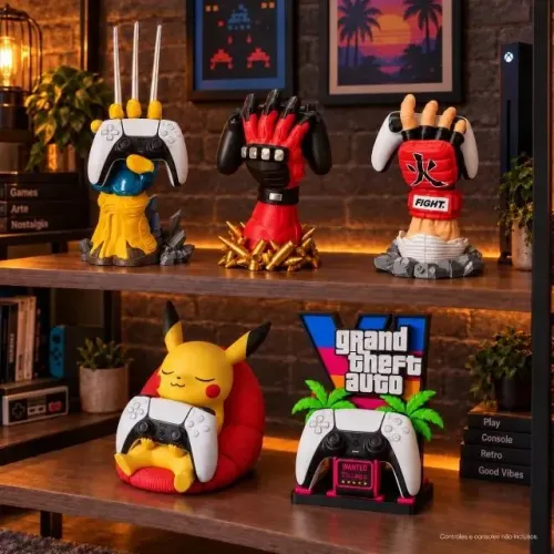 Suporte para Controle Gamer 3D Wolverine Deadpool Ryu Pikachu GTA VI