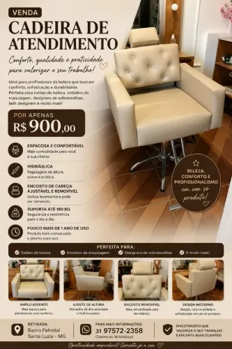 Cadeira Hidráulica para area da beleza 