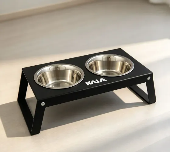 ? Comedouro Duplo Elevado Kala ? Aço Inox 2kg