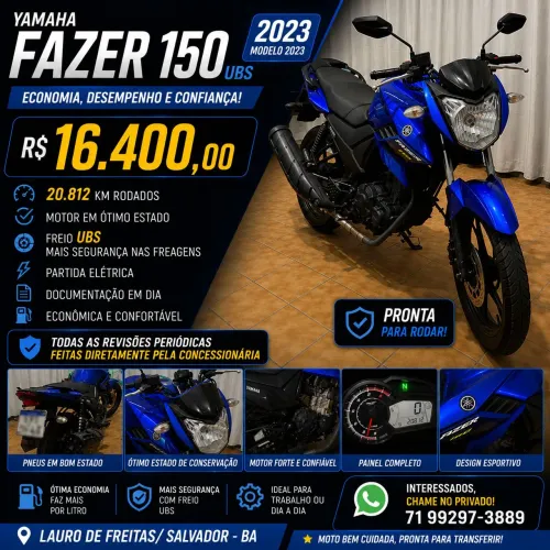 Yamaha Fazer 150 UBS 2023 Azul (Racing Blue)