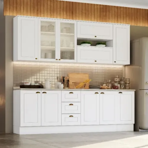 Cozinha Planejada 100% MDF! Provençal, Cristaleira e Freio nas Portas!