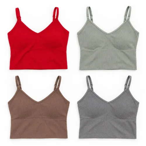 Kit 4 Croppeds Femininos Canelados de Alcinha - Cores Variadas
