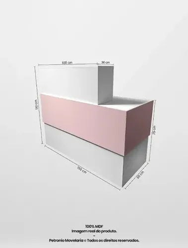 Balcão de recepção reto simples com frente rosa