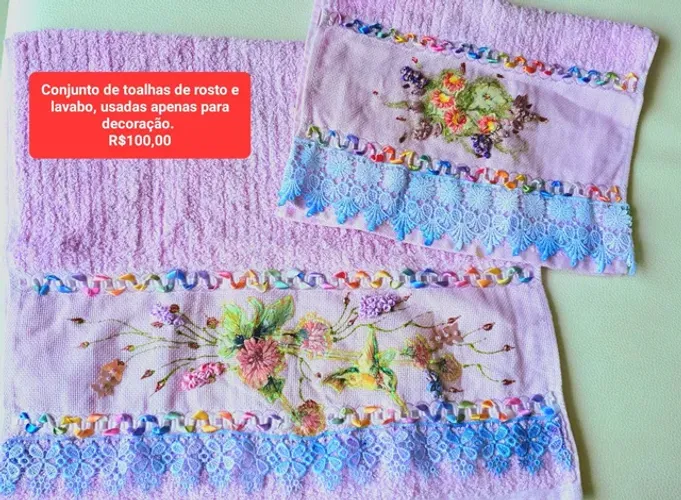 Lindíssimo conjunto de toalhas bordadas 