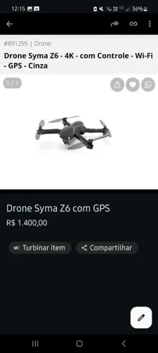 Drone Syma Z6 - 4K - com Controle - Wi-Fi<br><br>GPS - Cinza