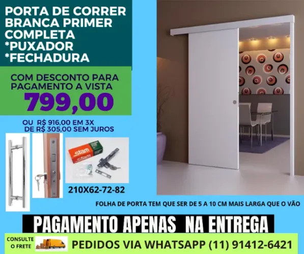 Porta de Correr Completa cod p 2.10x72-82 - Pagamento apenas na entrega - frete a/c