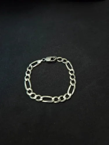 Pulseira De Prata Estilo Figaro Masculina 21cm Prateado