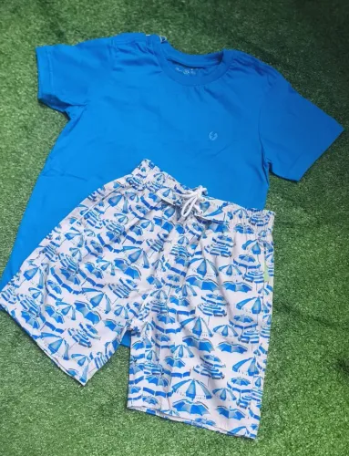 Conjunto infantil 10 a 11 anos short Tactel elastano mas camisa algodão