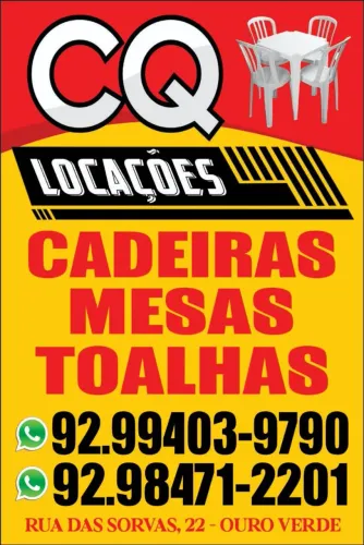 Aluguel de mesas cadeiras e toalhas.