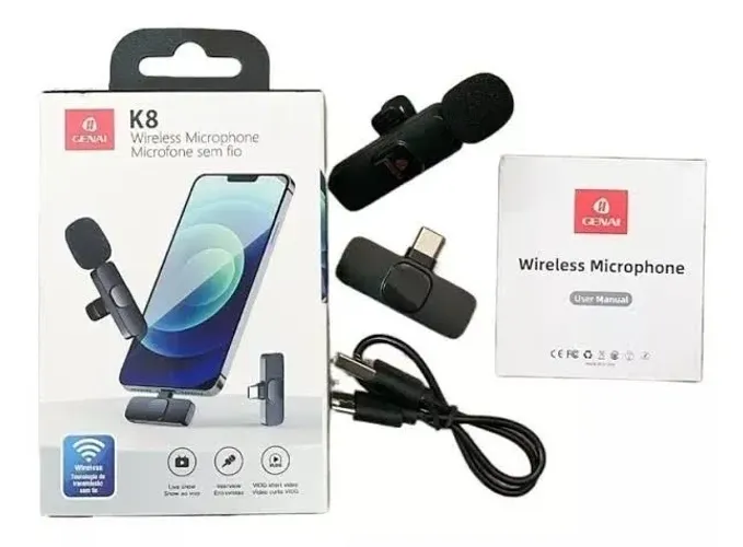 Microfone Sem Fio K8 Genai - Ideal para Vlogs e Lives!