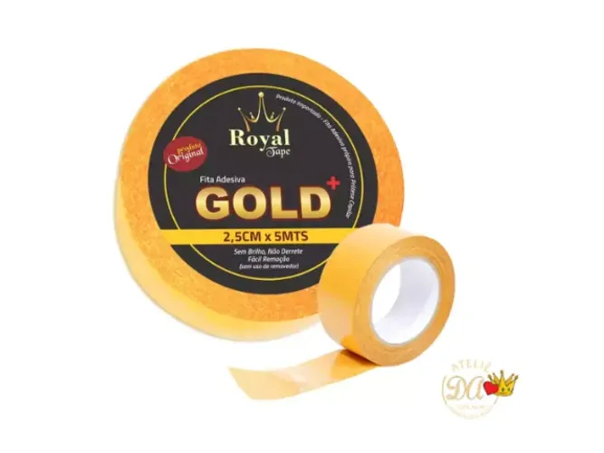 Fita Adesiva Gold + 5 Mts 2,5cm Prótese Capilar. dupa face amarela incolor