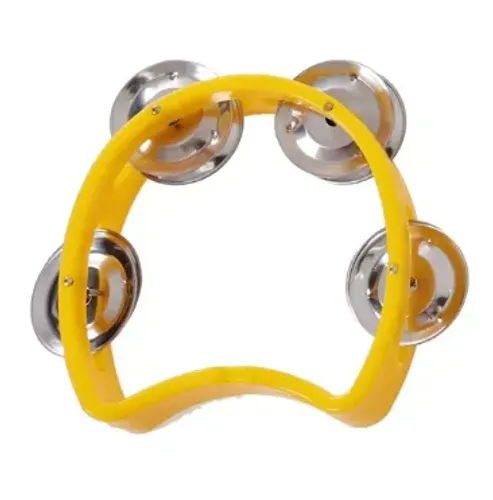 Meia Lua Infantil 10x4cm pandeiro amarelo com 8 pandeirola