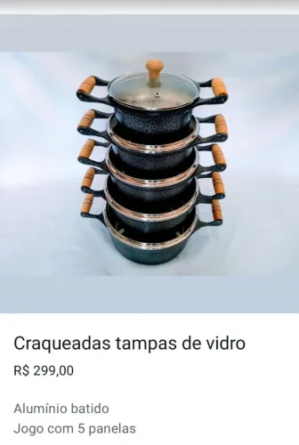 Jogo de Panelas 5 Peças Craqueadas com Tampa de Vidro