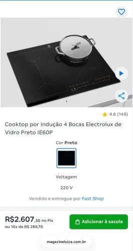Cooktop indução Electrolux novo 