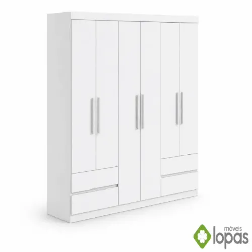 Guarda-roupa Zeus Branco 6 Portas Frete Grátis - Até 12x S/ Juros