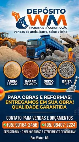 Barro, areia, seixo e brita p/ alvenaria.