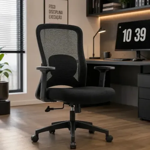 4 Cadeiras de Escritório Ergonômicas EFA Marquesa Mesh Preta (Unidade ou Kit)