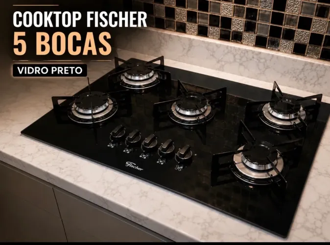 R$479 COOKTOP FISCHER 5 BOCAS VIDRO PRETO