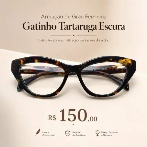 Armação de Grau Feminina Gatinho Tartaruga Escura