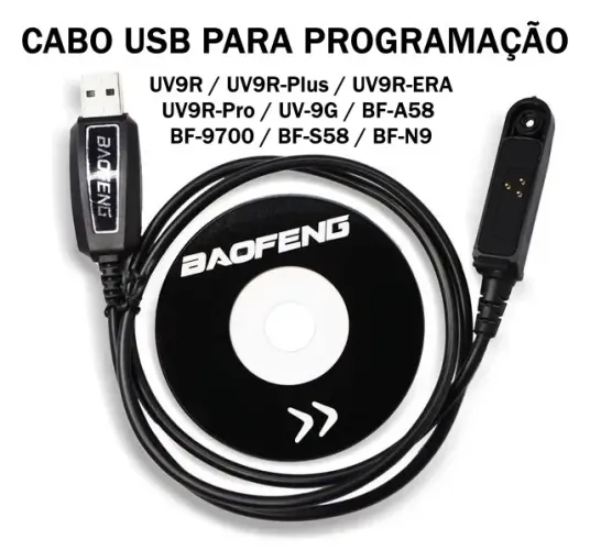 Cabo USB para Programação Baofeng UV9R, UV9R-Plus, UV9R-Pro, BF-9700 + CD Drivers/Software