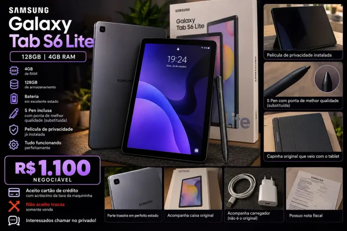 Vendo Samsung Galaxy Tab S6 Lite - R$ 1.100 (negociável)