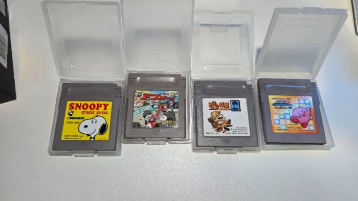 Lote 4 jogos originais de Game Boy: Kirby?s Block Ball, Mario Picross 2, F1, Snoopy Magic