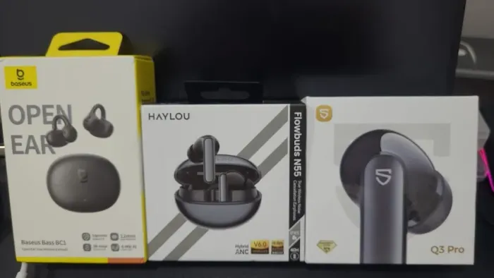 Combo de Fones TWS: Baseus BC1 (earclip) + Haylou Flowbuds N55 + Soundpeats Q3 Pro