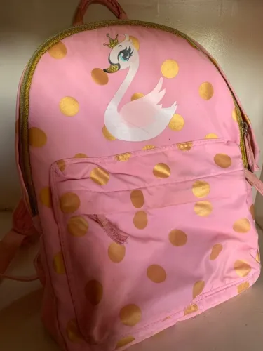 Mochila Puket Infantil Cisne Real - Coleção Poá Rosa e Dourado