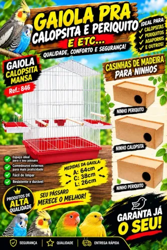 Gaiola pra calopsita ninho pra pássaro etc