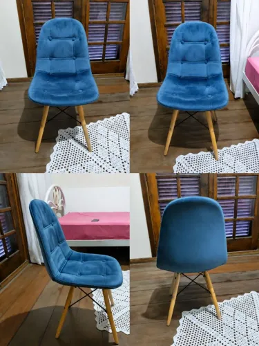 Cadeira Charles Eames Botonê Velvet Azul