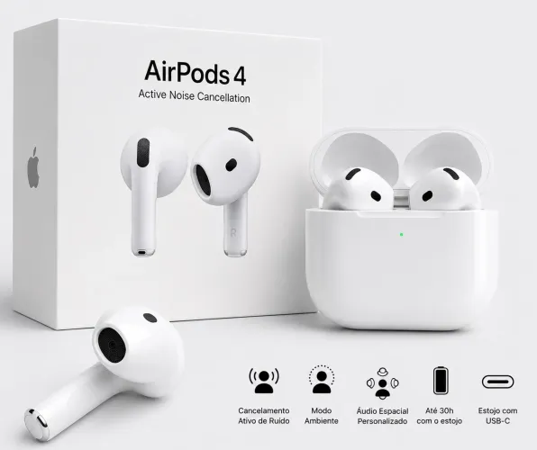 Apple AirPods 4 com Cancelamento Ativo de Ruído (ANC)- ORIGINAL LACRADO-