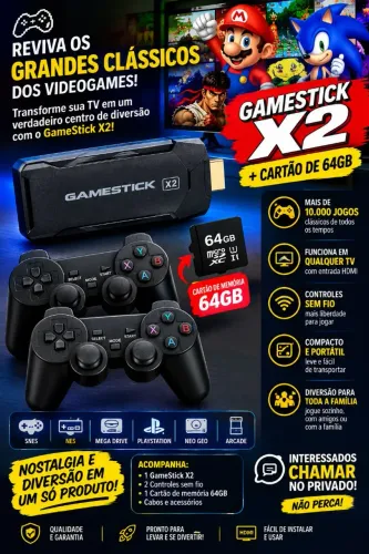 Gamestick X2 64gb 2 controles sem fio HDMI