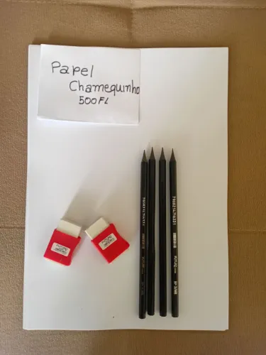 KIT ESCOLAR PAPEL, BORRACHA LÁPIS APONTADOR TESOURA CANETINHA