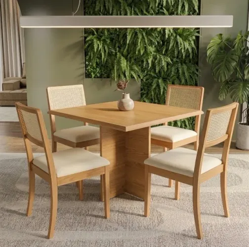 Conjunto de Jantar Verona 4 Lugares Imbuia Mel com Cadeiras em Linho Areia