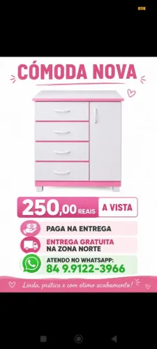 Comece o mês de setembro com uma comoda nova no seu quarto, entrega gratuita na ZN.