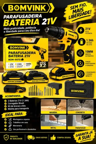 Parafusadeira Furadeira 21v Com Tela Lcd Bomvink Bom-9970