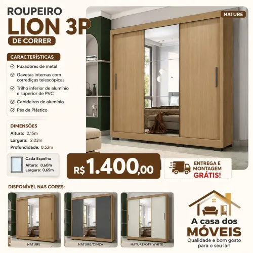 Guarda roupa com espelho Lion