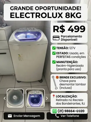 Máquina de Lavar Electrolux 8kg - Perfeito Estado e Higienizada!