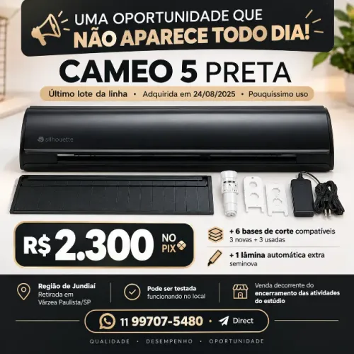 Silhouette Cameo 5 Preta Seminova - Pouquíssimo Uso + 6 Bases + Lâmina Extra