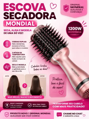 Escova Secadora Mondial - Alisa, Modela e Seca