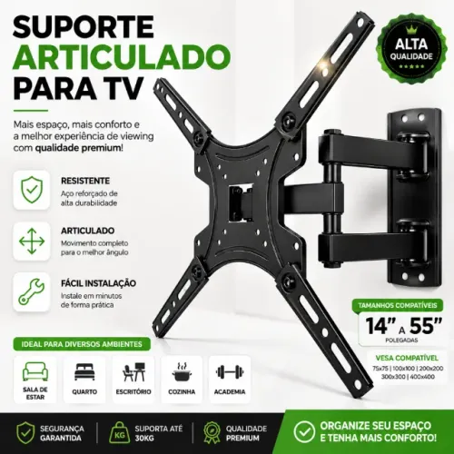 Suporte Tv Tri Articulado Lcd Led Plasma 17 A 60 Pol para parede 32 40 42 43 47 50 52 55