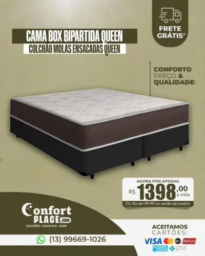 Cama Box Queen + Colchão Queen Molas Ensacadas 22cm - Frete Grátis