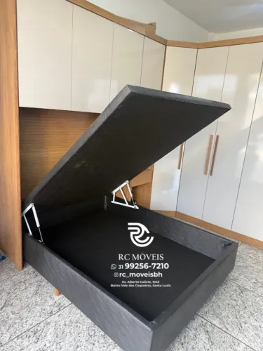 Cama box completa Baú Tamanho casal 1.38x1.88 Inteiriço Blindado com Pistão a Gás