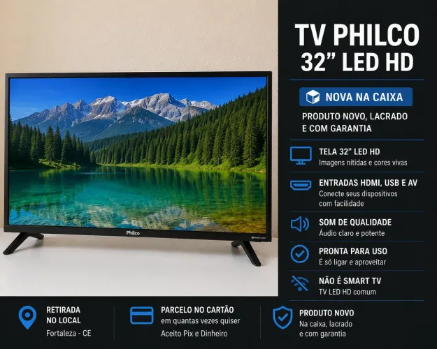 TV 32" Philco NOVA NA CAIXA, PARCELAMOS NO CARTÃO.