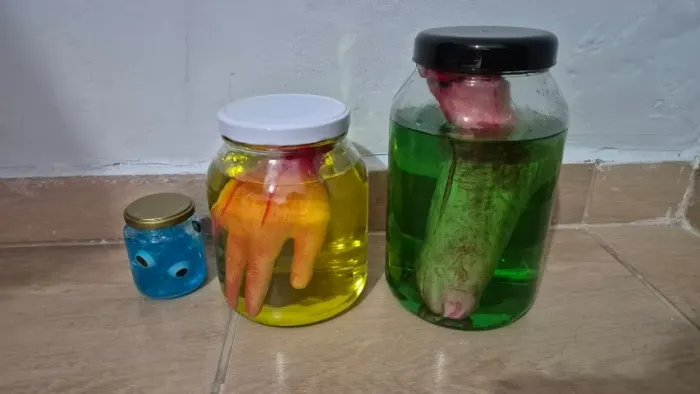 3 potes vidro olhos mão pé decorativo halloween